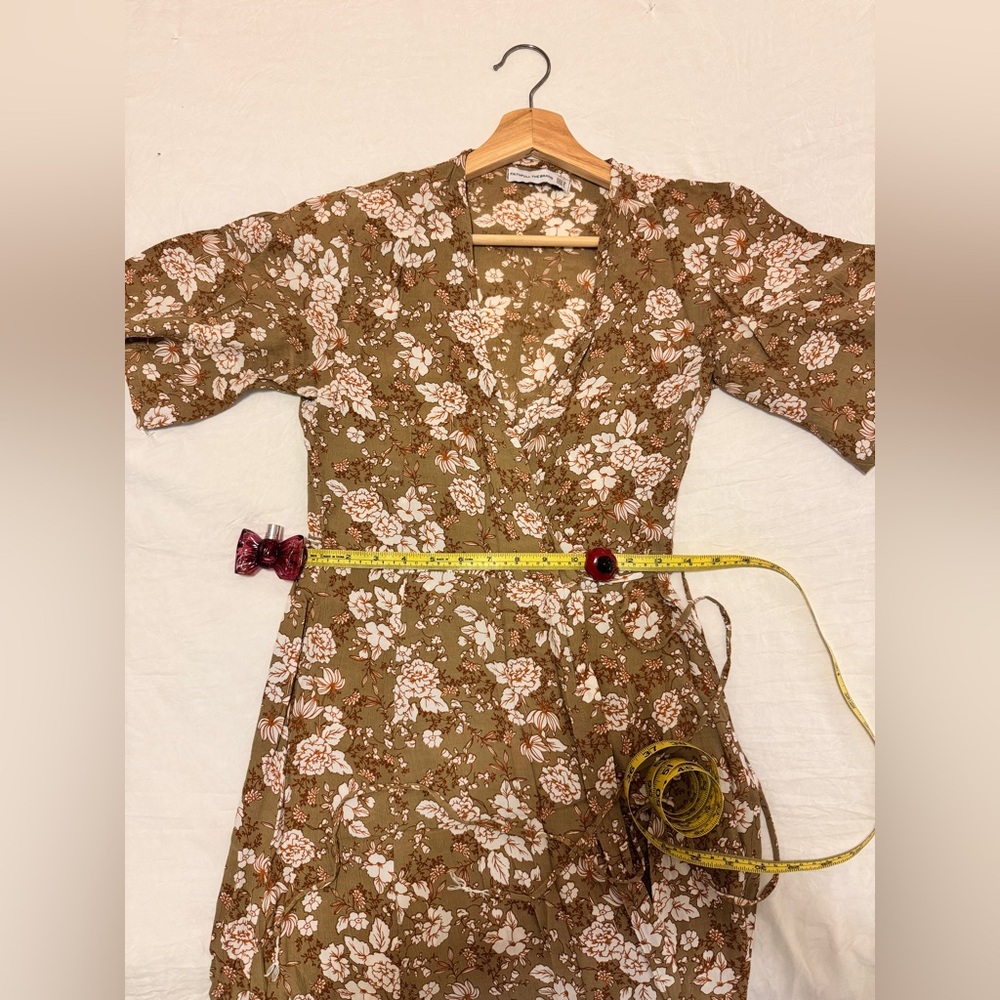 Faithfull the Brand Tan and Cream Floral Wrap Midi Dress, L - Picture 6 of 13
